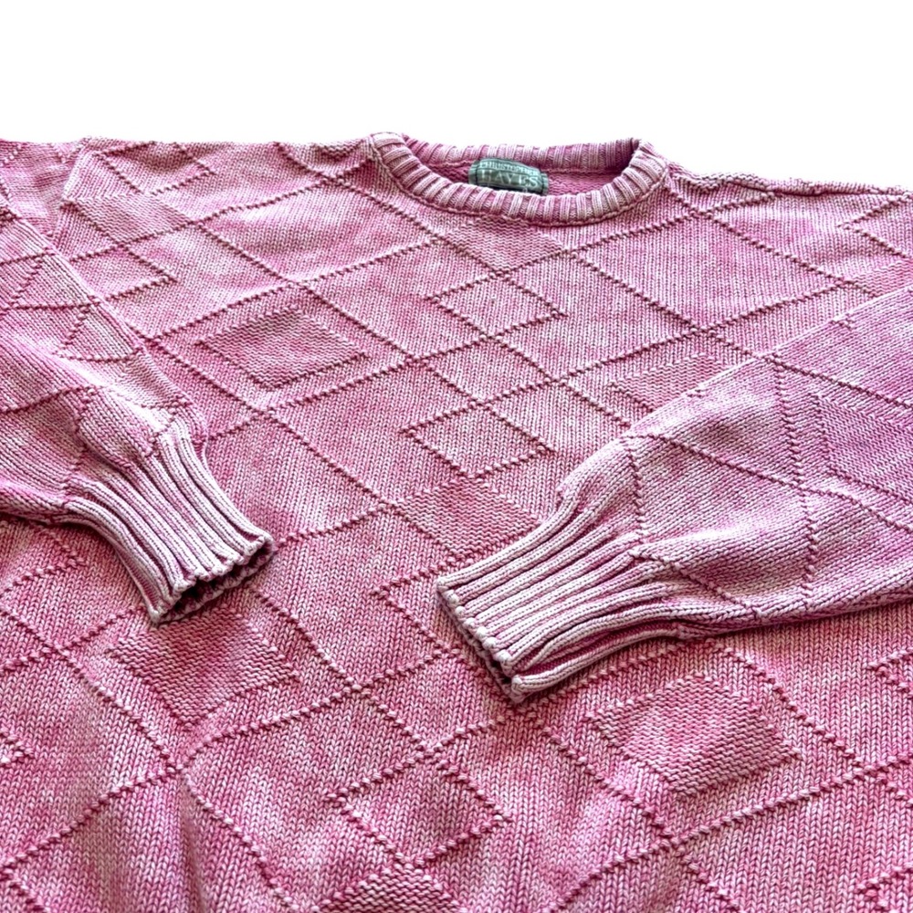 Vtg Christopher Hayes Pink Diamond Textured Knit Sweater Crewneck Baggy Retro XL